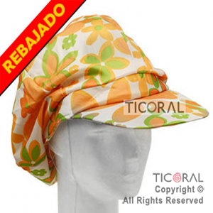 SOMBRERO BOINA FLOREADA VERDE Y NARANJA CON VISERA HS5820-1 x 1